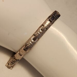 Etched Mexican Sterling Link Bracelet